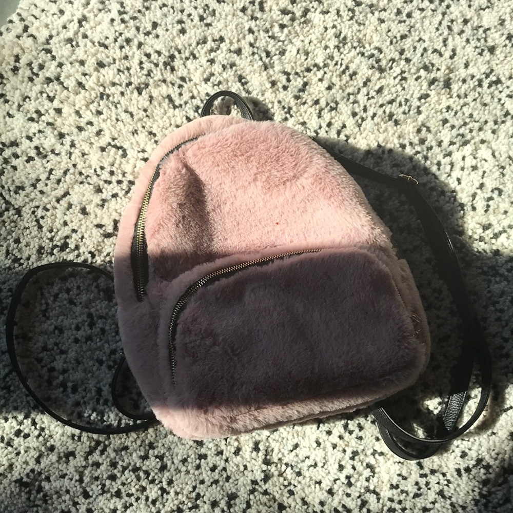 Light pink fuzzy backpack-2 pockets